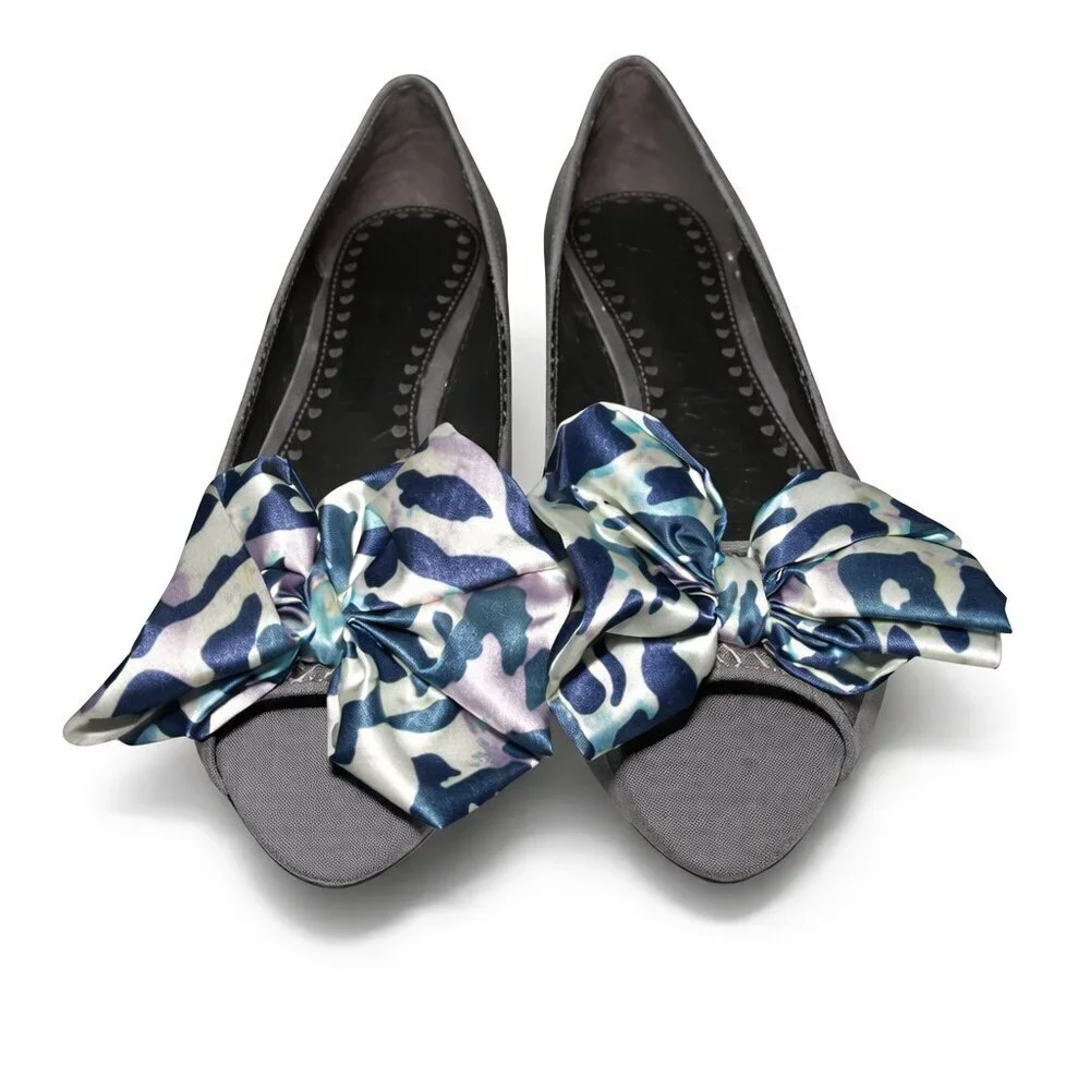 LIBBY EDELMAN Kendra Whimsical Glamour Peep Toe Bow Flats Shoes Size 8.5M